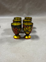 Lacquered Wood Tray With 6 Mini Goblets