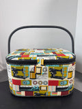 Fabric Covered Vintage Style Sewing Basket with Ribbon and Pin Cushion