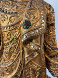 Burmese Mandalay Style Gilded Vintage Wooden Buddha with Glass Inlay