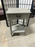 Light Gray Painted Nightstand with Drawer; Spindle Legs