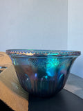 25-Piece Indiana Glass Blue Iridescent Carnival Glass Princess Punch Bowl Set in Box