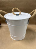 White Metal Ice Bucket With Rope Handles