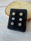 3-Piece Faceted Cubic Zirconia Gold Tone Stud Earrings