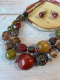 Layered Beaded Necklace & Earrings Set