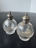 Pair of Vintage Glass Salt & Pepper Shakers with Sterling Silver Caps