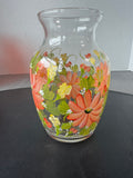 Orange & Yellow Floral Hand Painted Glass Vase