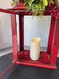 XL Red Metal Christmas Lantern with Flameless Candle (WORKS)