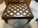 Large Square Coffee Table with Glass and Pullout