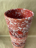 Red Geometric Cylinder Shaped Italian Vase With White Specks
