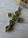 Cross Pendent Necklace with Inset Green Stones