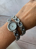 Rumours Matte Silver Tone Watch & Bracelet Set with Blue Rhinestones (WORKS)