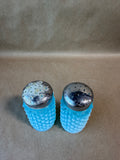 Pair Fenton Blue Hobnail Salt & Pepper Shakers Vintage
