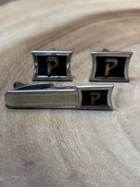 Cuff Link & Tie Pin Set (Initial P)