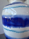 Blue & White Drip Glazed Large Striped Pottery Vase (B)