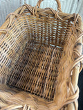 Solid Large Primitive Style Woven Rectangular Basket with Handles