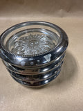 Set Of 4 Leonard Silverplate Rimmed Starburst Glass Coasters // 2 Sets Available // *** PRICED INDIVIDUALLY ***