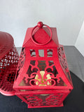 Pair of Red Metal Decorative Lanterns