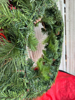 Faux Fir Christmas Wreath with Ornaments & Cardinals in Case