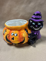 Halloween Cat And Pumpkin Candy Bowl