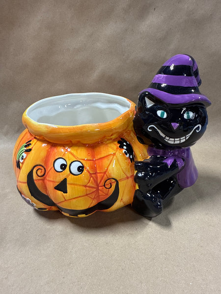 Halloween Cat And Pumpkin Candy Bowl