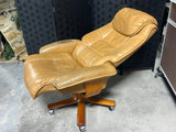 Hjellegjerde Mobler Leather Chair on Casters with Ottoman
