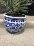 Artificial Areca Palm Tree in Blue & White Chinoiserie Ceramic Planter