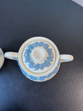 (E) Wedgwood Lavender on Cream Shell Edge Creamer & Lidded Sugar Bowl