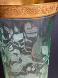 Large Uranium Glass Vase with Etching & Gold Trim