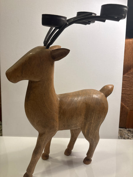 Solid Wood Reindeer Tealite Holder