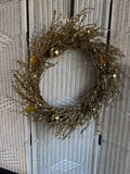 Gold Sequin Grapevine Spray Wreath with Ornaments