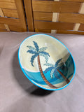 Enameled Palm Tree Pitcher And Oval Serving Bowl