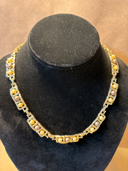 Gold Necklace with Faux Pearl Accents