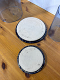 Blue Hurricane Glass With Bennington Pottery Base - Set Of 2