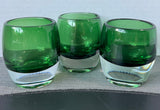 Trio of Crate and Barrel Diva Blown Glass Emerald Green Votives