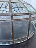 Art Nouveau Vintage Brass & Beveled Glass Hanging Pendant Light