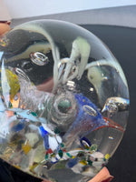 (F) Bubble Floral Garden Art Glass Paperweight on Stand AS IS (READ DESCRIPTION CAREFULLY)
