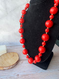 C&B Stamped Long Red Beaded Necklace