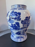 Three Hands Pottery Blue & Gray Floral Chinoiserie XL Lidded Ginger Jar