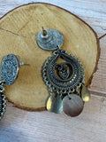 Embossed Filigree Mixed Metal Chandelier Earrings