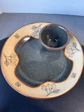 Always Azul Pottery Leaf Accented Chip & Dip Bowl
