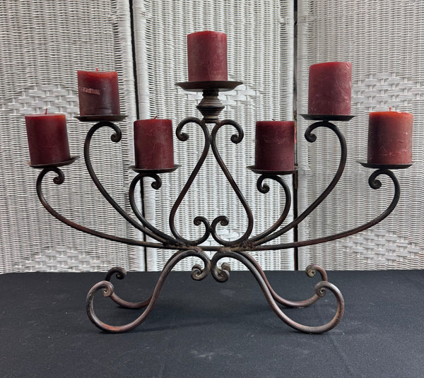 Wrought Iron Scroll Fireplace Candelabra with Pillar Candles