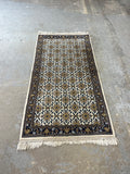 Hand Woven Rug (cream/tan/blue) 6' fringe to fringe x 2'10"