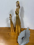 Pair Of Tall Geometric Gold Angels With Silver Tin Wings