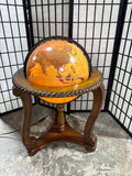 Mid Century Style Illuminated World Globe Table Lamp on Carved Wood Stand