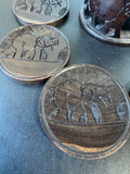 6-Piece Hand Carved Wooden Elephant Coasters in Box