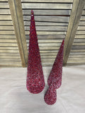 Trio Of Red Beaded Cone Christmas Trees By Crate & Barrel