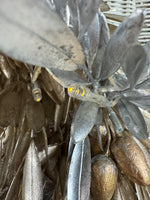 Metallic Gold & Silver Faux Leaf Pre-Lit Wreath (WORKS)