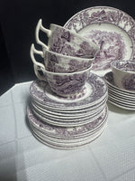 47-Piece A.J. Wilkinson Pastoral Davenport Purple Transferware China Set