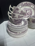 47-Piece A.J. Wilkinson Pastoral Davenport Purple Transferware China Set