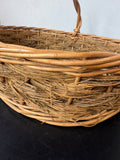 Oval Woven Wicker & Straw Hand Basket with Poinsettia Porcelain Handle